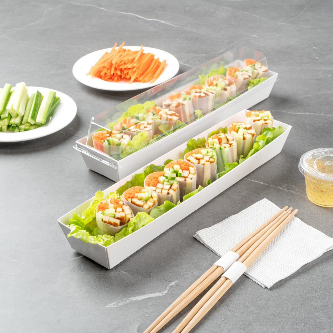 Matsuri Vision White Paper Large Maki Sushi Container - 11 1/4" x 2" x 1 1/2" - 100 count box