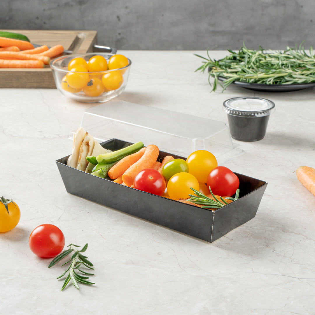 Matsuri Vision Rectangle Black Paper Large Sushi Container - 7" x 2 3/4" x 1 1/2" - 100 count box