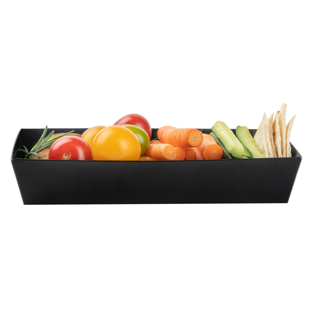 Matsuri Vision Rectangle Black Paper Large Sushi Container - 7" x 2 3/4" x 1 1/2" - 100 count box