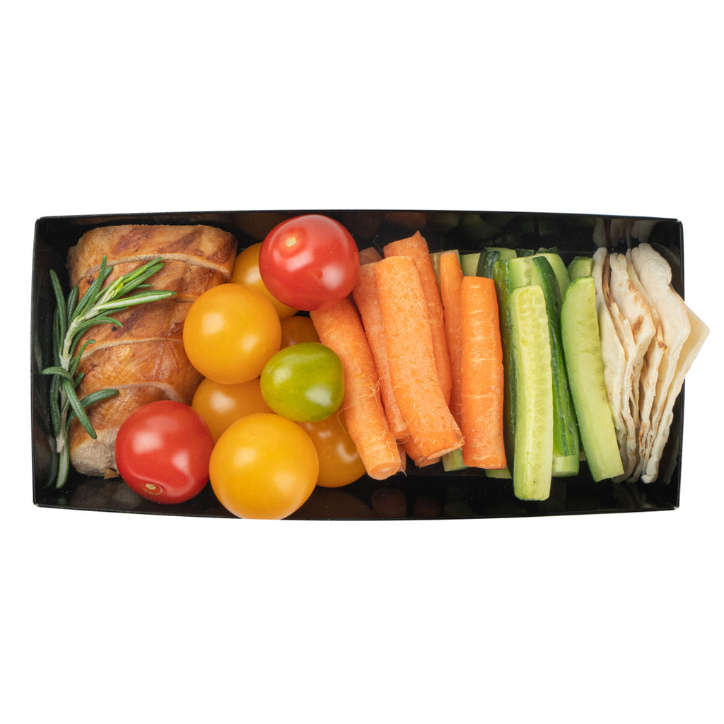 Matsuri Vision Rectangle Black Paper Large Sushi Container - 7" x 2 3/4" x 1 1/2" - 100 count box
