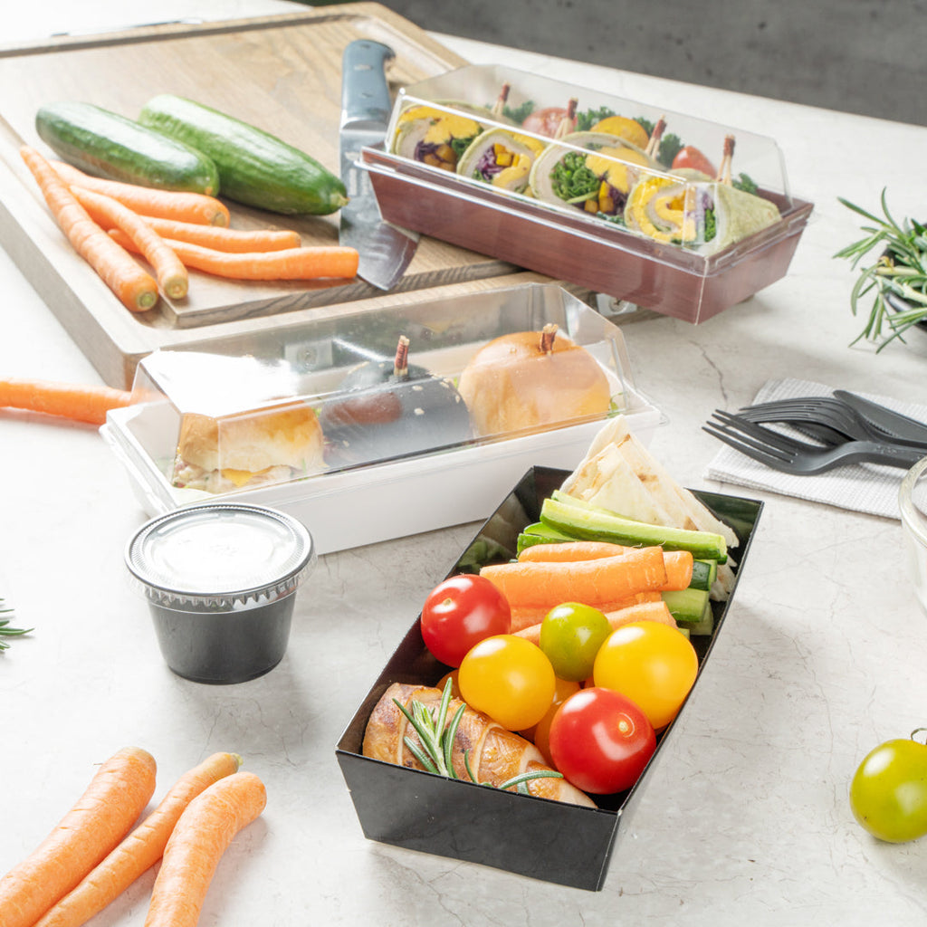 Matsuri Vision Rectangle Black Paper Large Sushi Container - 7" x 2 3/4" x 1 1/2" - 100 count box