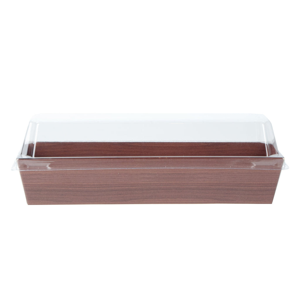 Matsuri Vision Rectangle Wood Grain Paper Large Sushi Container - 7" x 2 3/4" x 1 1/2" - 100 count box