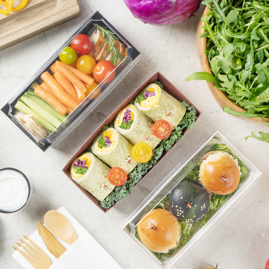Matsuri Vision Rectangle Wood Grain Paper Large Sushi Container - 7" x 2 3/4" x 1 1/2" - 100 count box