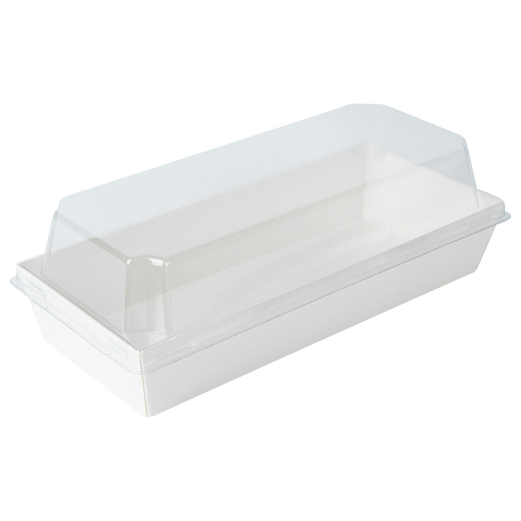 Matsuri Vision Rectangle White Paper Large Sushi Container - 7" x 2 3/4" x 1 1/2" - 100 count box