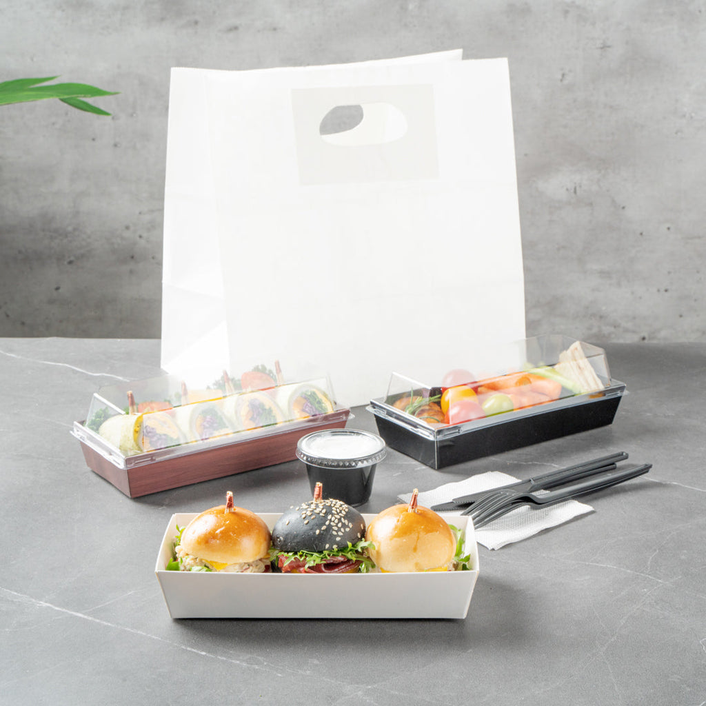 Matsuri Vision Rectangle White Paper Large Sushi Container - 7" x 2 3/4" x 1 1/2" - 100 count box