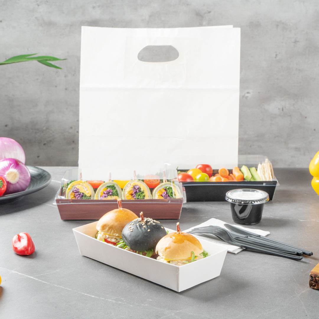 Matsuri Vision Rectangle White Paper Large Sushi Container - 7" x 2 3/4" x 1 1/2" - 100 count box