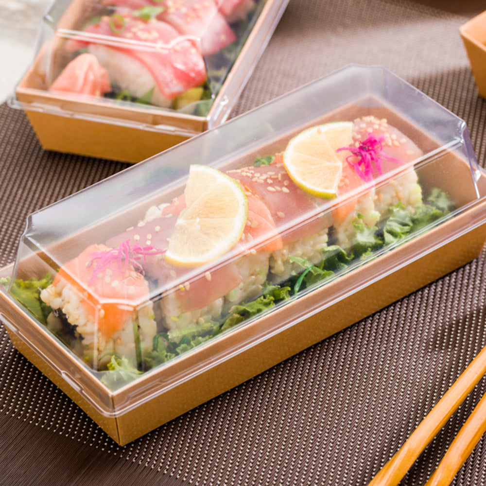 Matsuri Vision Clear Plastic Lid - Fits Large Sushi Container - 7 1/2" x 3 1/4" x 1 1/2" - 100 count box