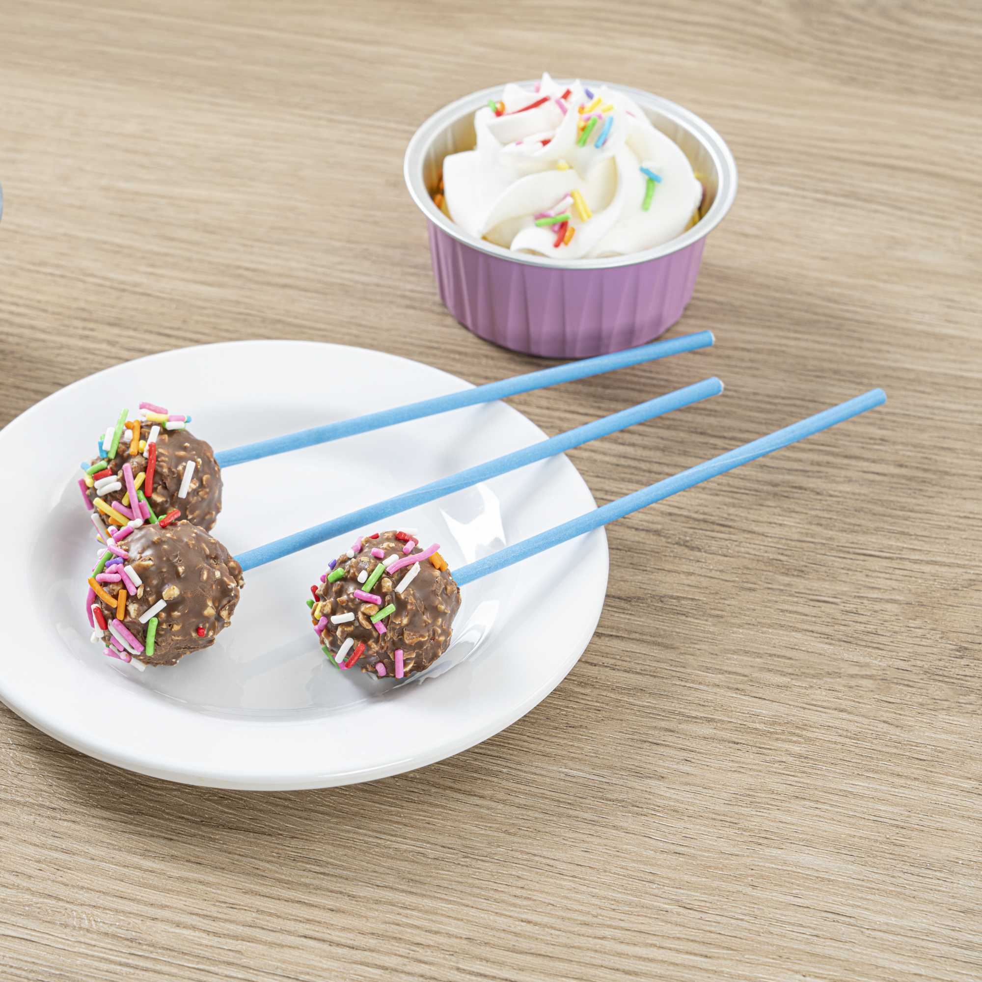 Pastry Tek Sky Blue Paper Cake Pop and Lollipop Stick - Biodegradable - 6" x 5/32" - 25 count box