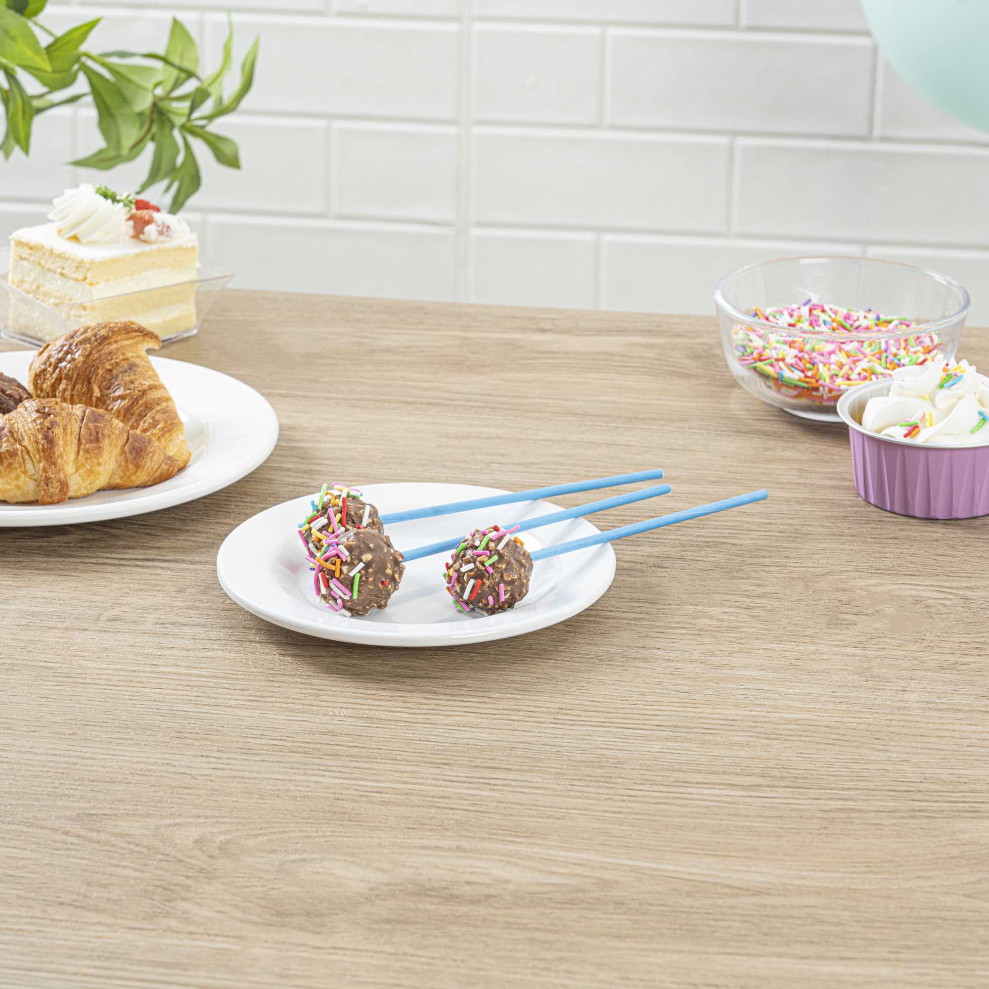 Pastry Tek Sky Blue Paper Cake Pop and Lollipop Stick - Biodegradable - 6" x 5/32" - 25 count box