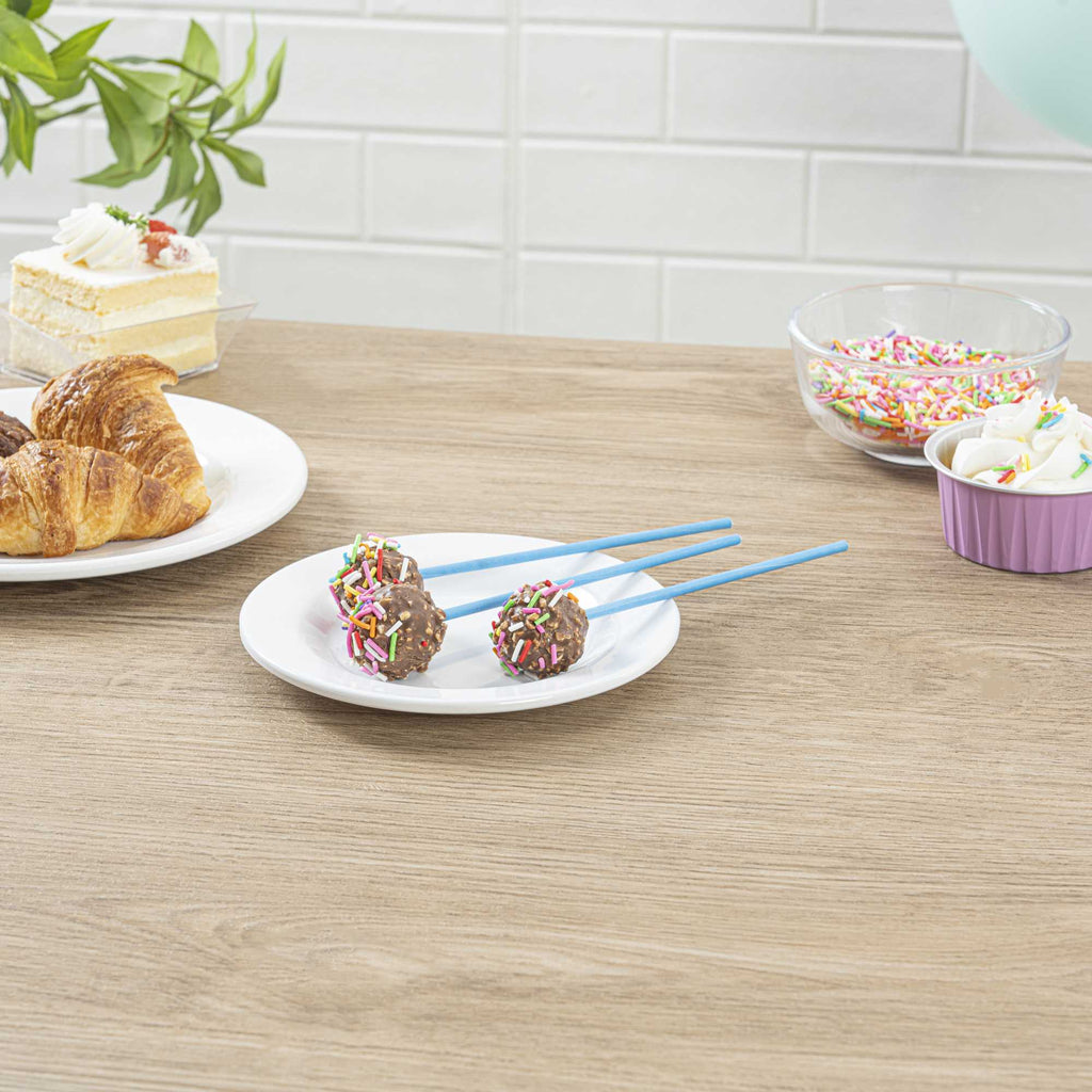 Pastry Tek Sky Blue Paper Cake Pop and Lollipop Stick - Biodegradable - 6" x 5/32" - 100 count box