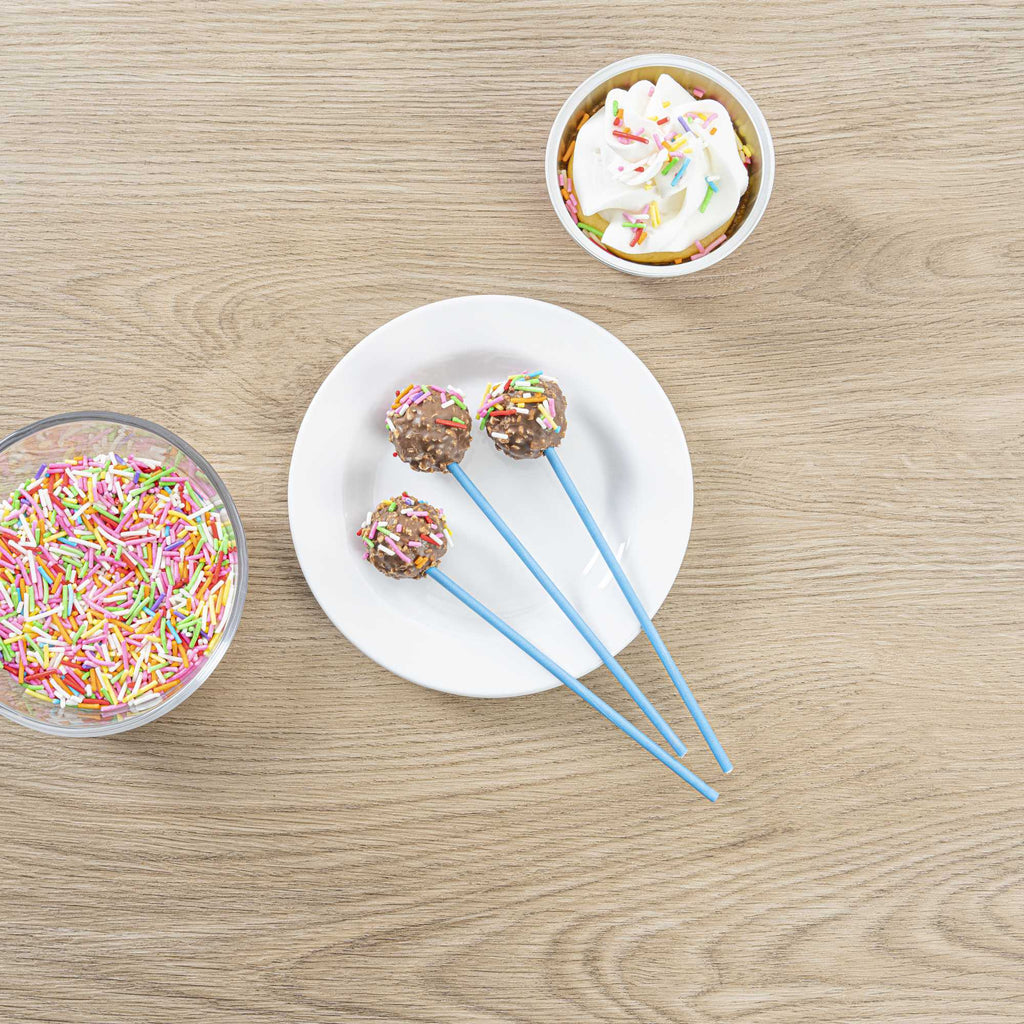 Pastry Tek Sky Blue Paper Cake Pop and Lollipop Stick - Biodegradable - 6" x 5/32" - 100 count box