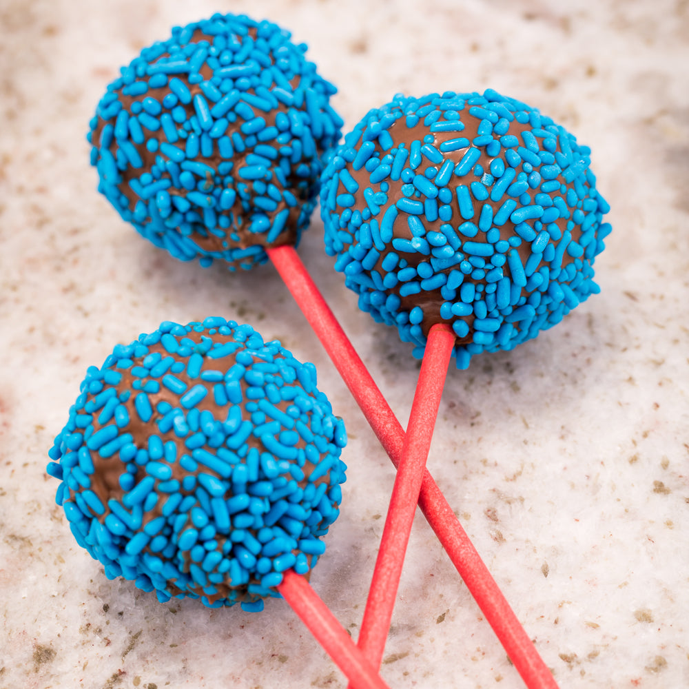 Pastry Tek Red Paper Cake Pop and Lollipop Stick - Biodegradable - 6" x 5/32" - 25 count box