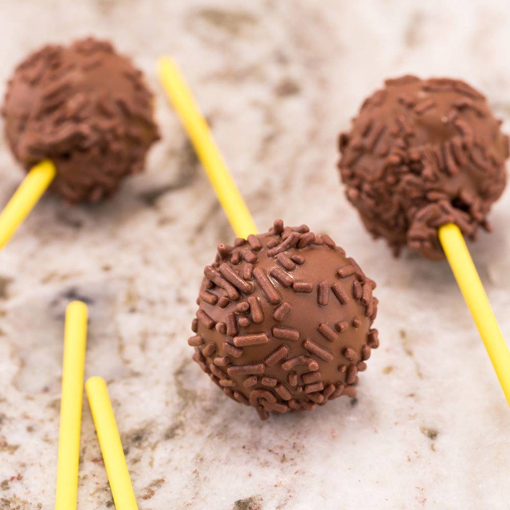 Pastry Tek Yellow Paper Cake Pop and Lollipop Stick - Biodegradable - 6" x 5/32" - 25 count box