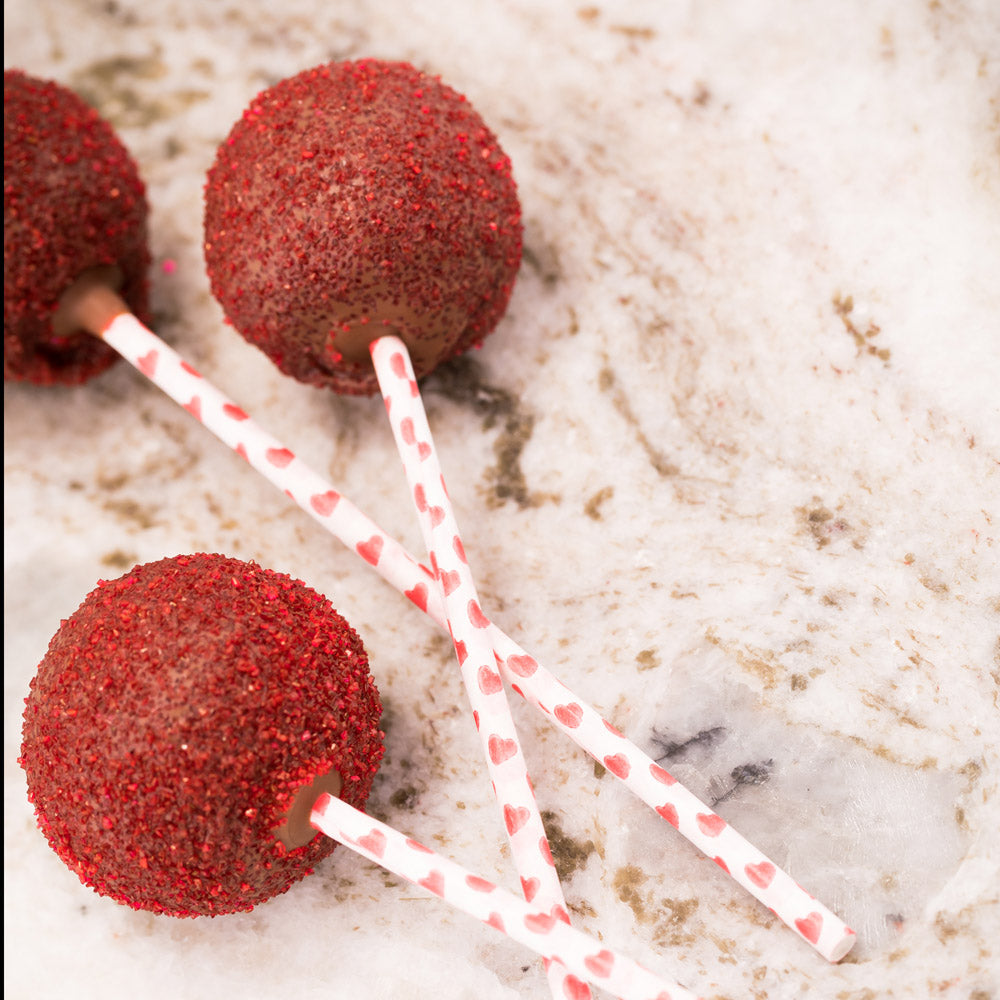 Pastry Tek Red Hearts Paper Cake Pop and Lollipop Stick - Biodegradable - 6" x 5/32" - 100 count box