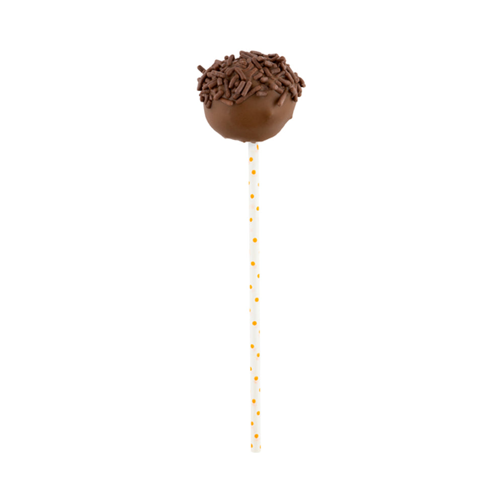 Pastry Tek Orange Paper Cake Pop and Lollipop Stick - Polka Dots, Biodegradable - 6" x 5/32" - 25 count box