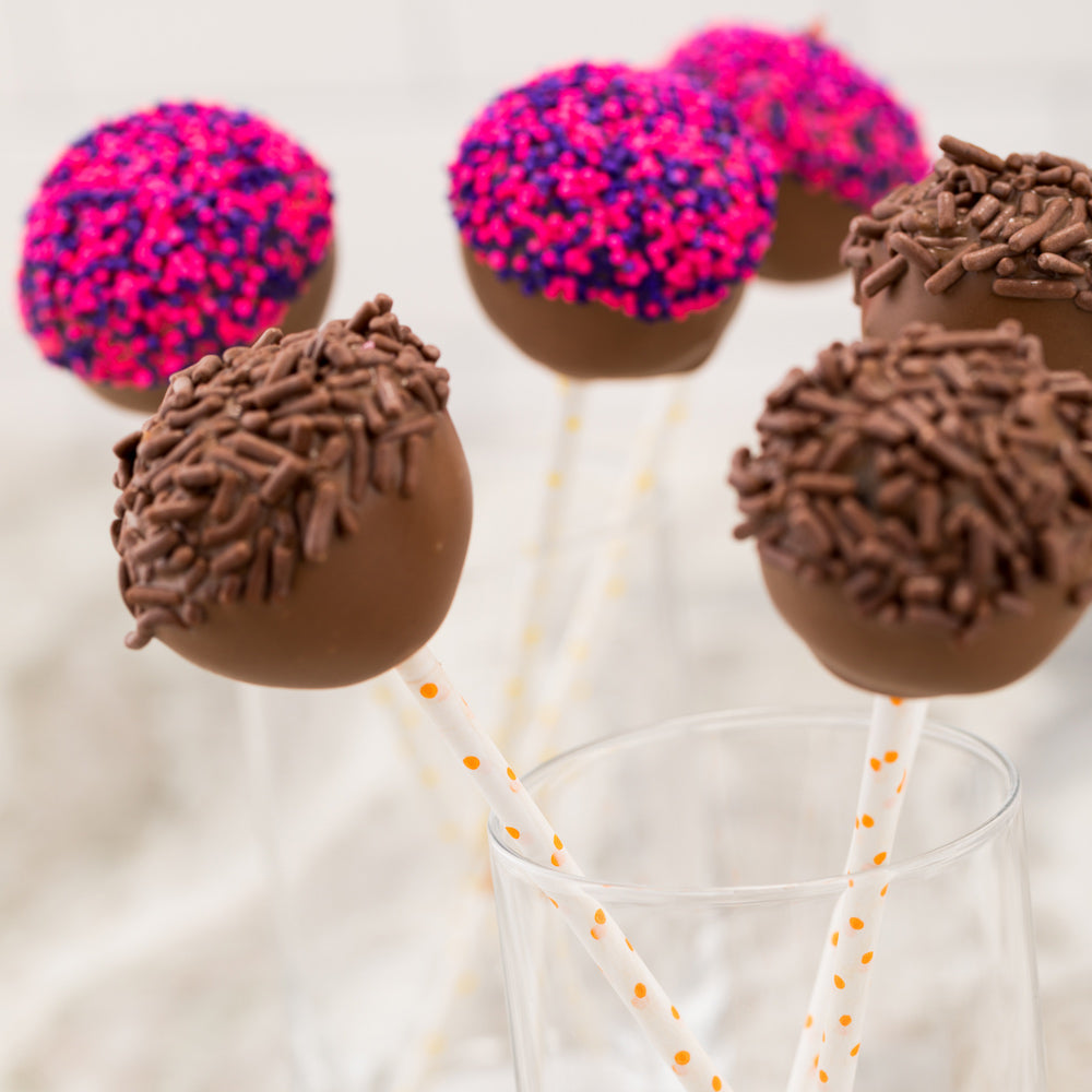 Pastry Tek Orange Paper Cake Pop and Lollipop Stick - Polka Dots, Biodegradable - 6" x 5/32" - 25 count box