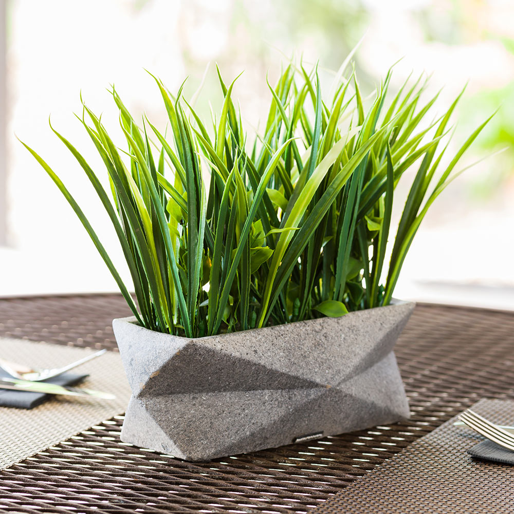 Plastic Table Art Faux Succulent Arrangement - Gravel Concrete Planter, Rectangular - 6 1/4" x 6 1/4" x 10 1/4" - 1 count box