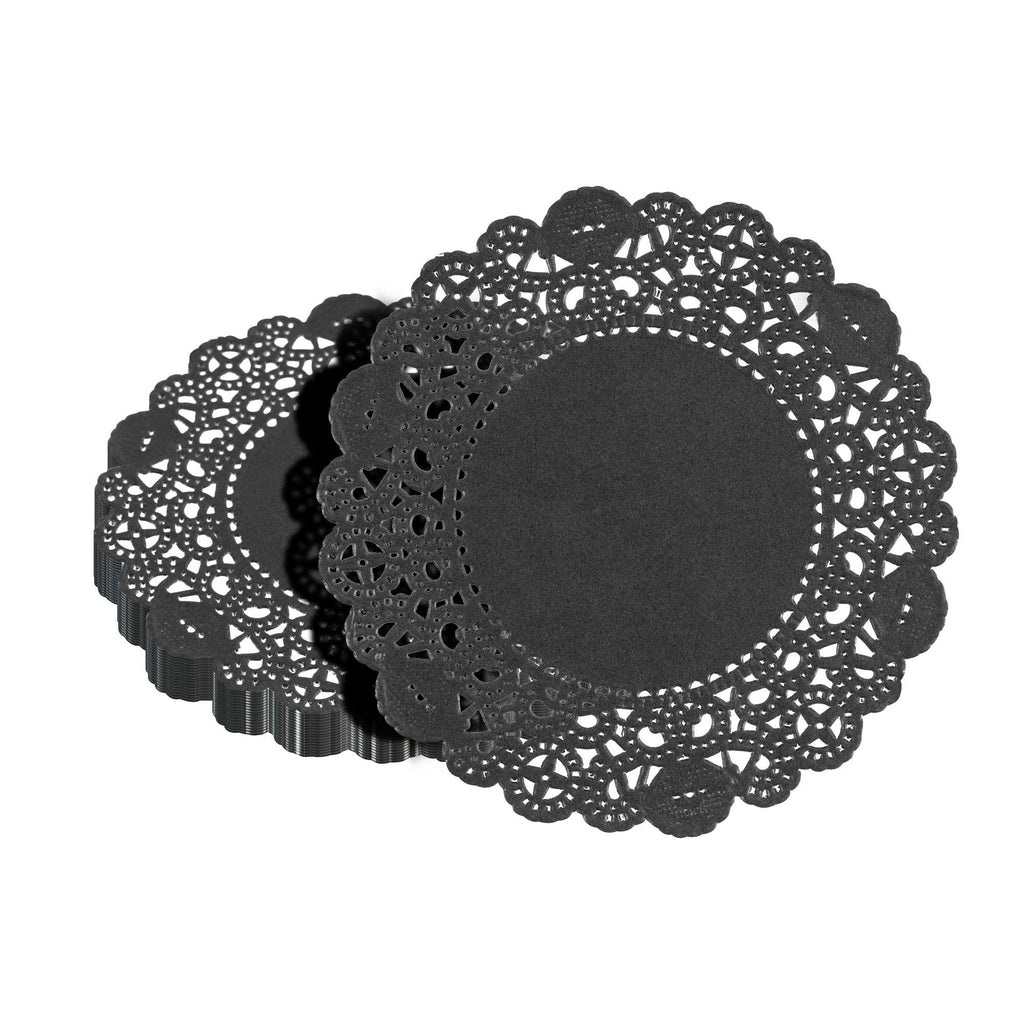 Pastry Tek Round Black Paper Doilies - Lace - 4" x 4" - 100 count box