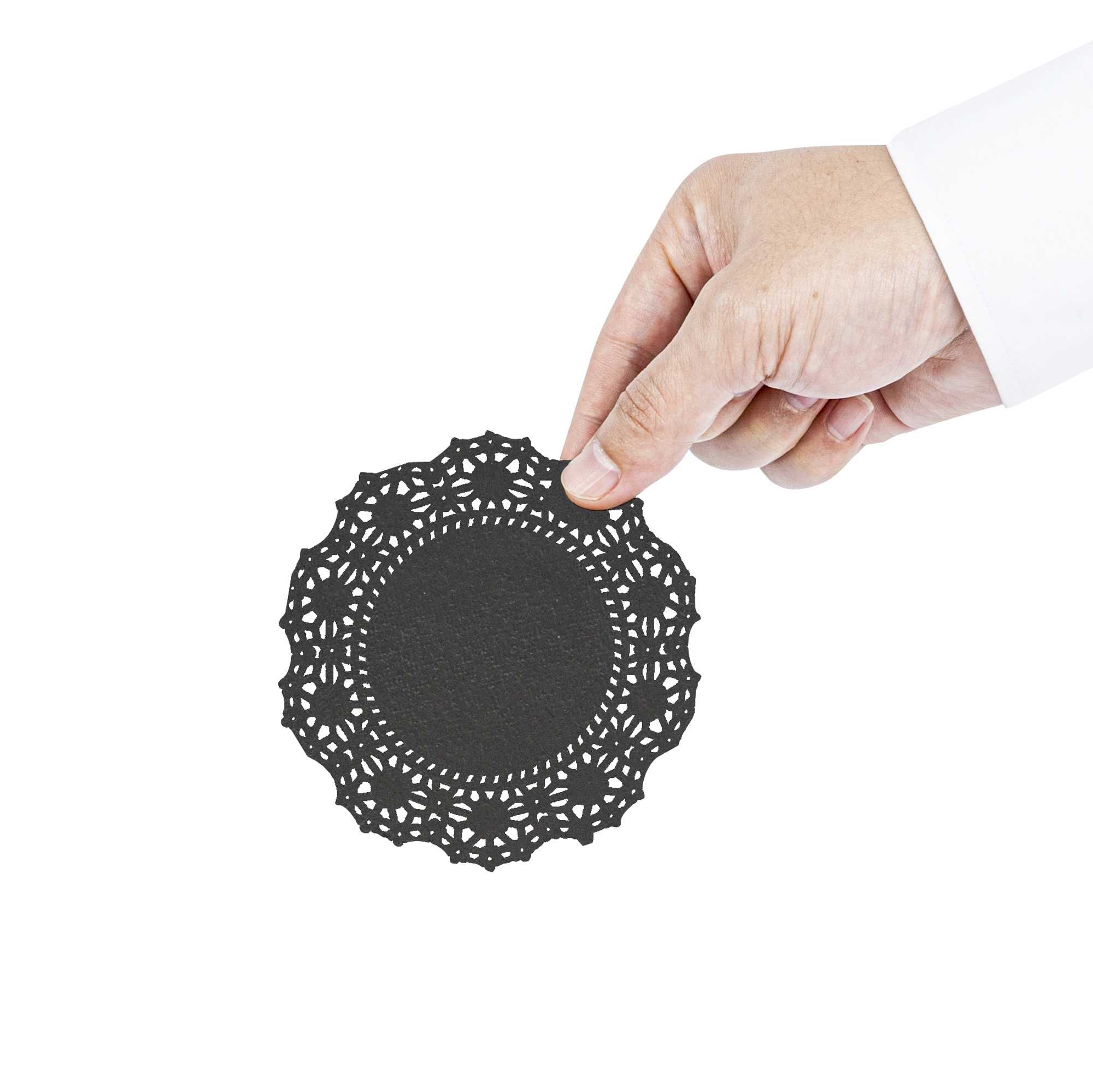 Pastry Tek Round Black Paper Doilies - Lace - 4" x 4" - 4000 count box