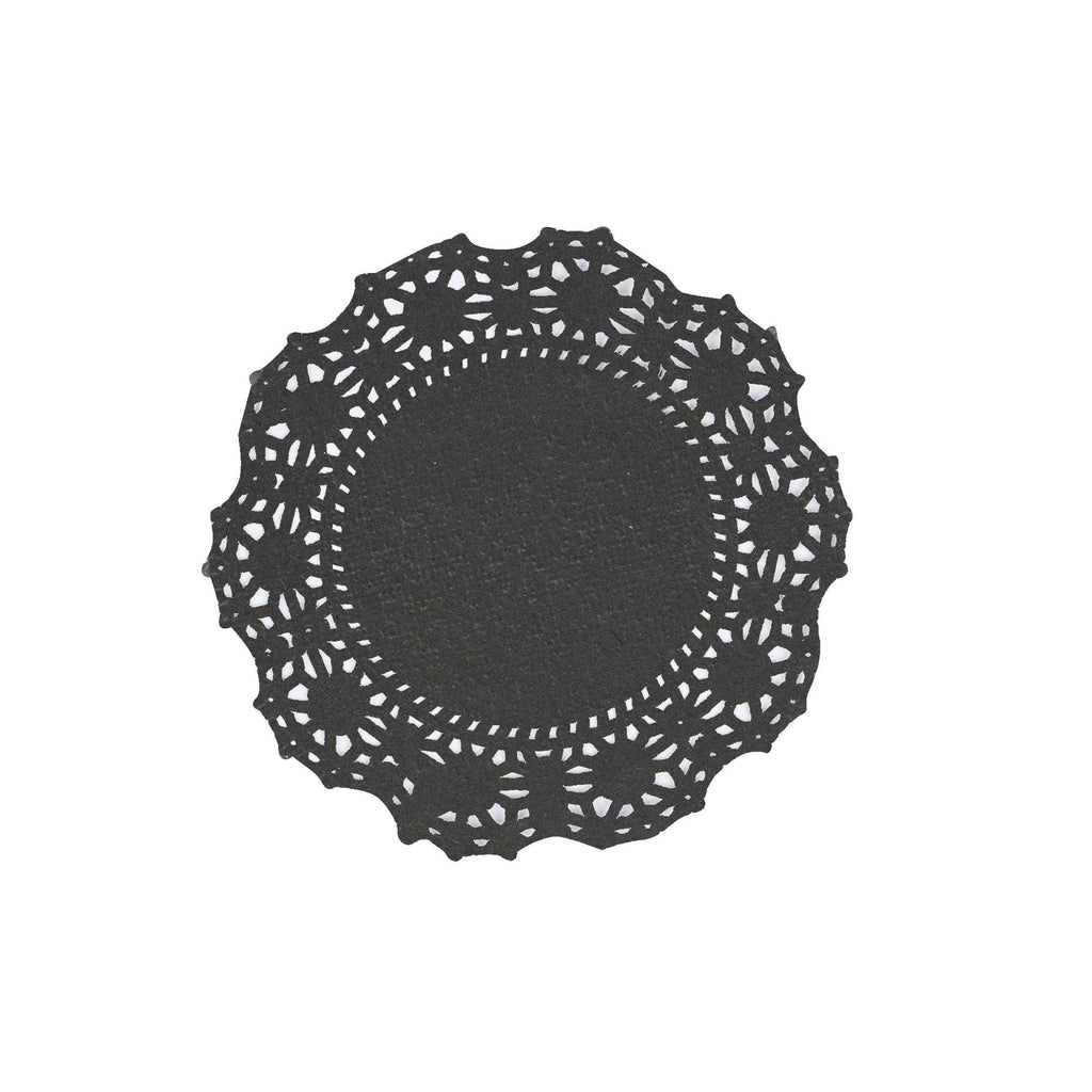 Pastry Tek Round Black Paper Doilies - Lace - 4" x 4" - 4000 count box