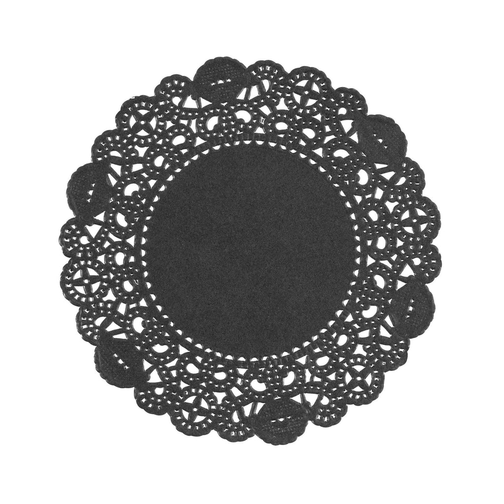 Pastry Tek Round Black Paper Doilies - Lace - 4" x 4" - 100 count box