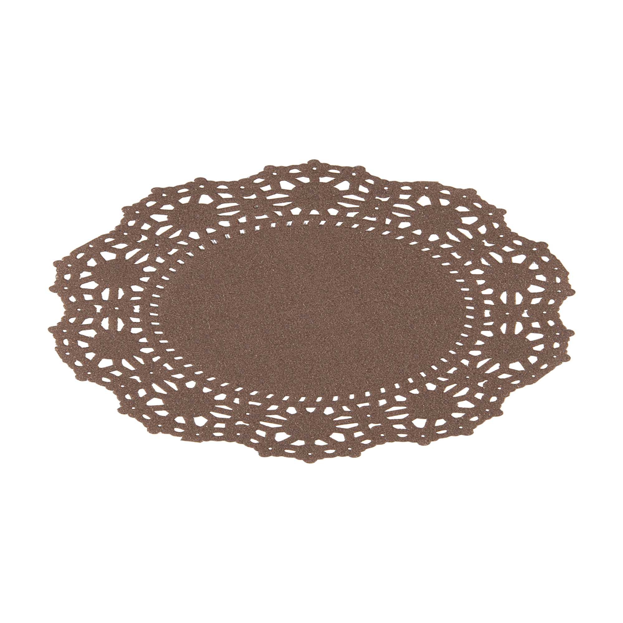 Pastry Tek Round Brown Paper Doilies - Lace - 4" x 4" - 100 count box