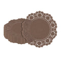 Pastry Tek Round Brown Paper Doilies - Lace - 4" x 4" - 100 count box