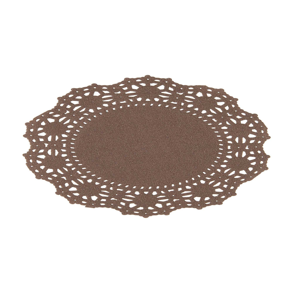 Pastry Tek Round Brown Paper Doilies - Lace - 4" x 4" - 4000 count box