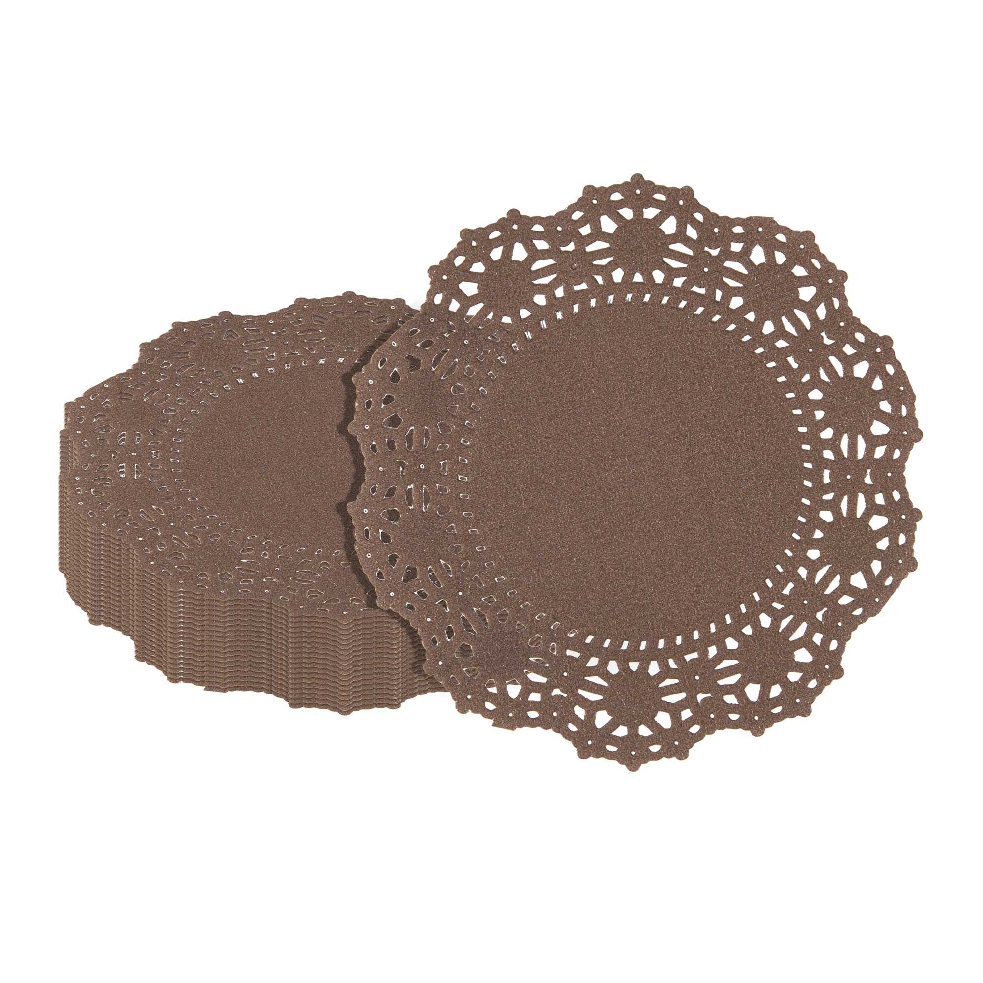 Pastry Tek Round Brown Paper Doilies - Lace - 4" x 4" - 4000 count box