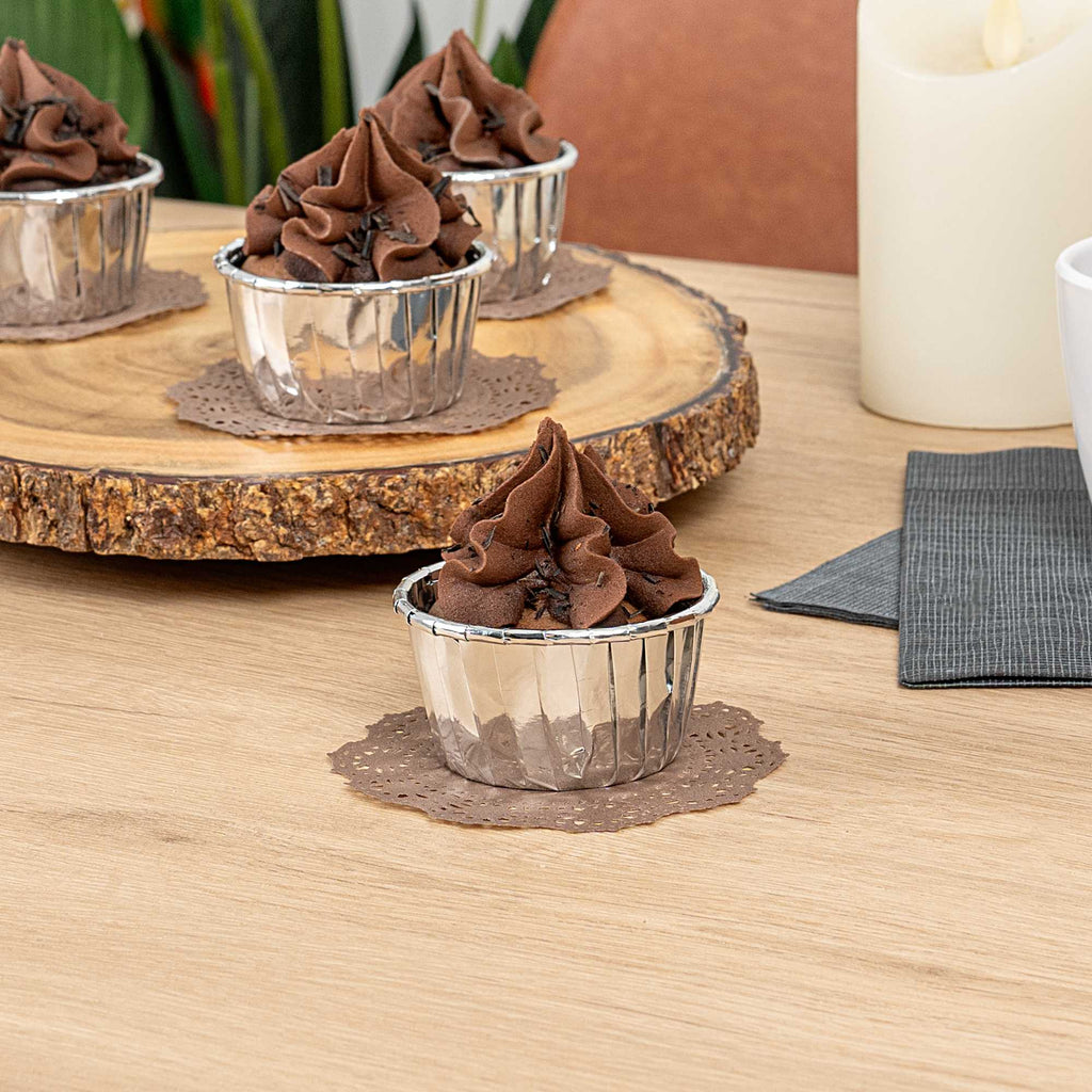 Pastry Tek Round Brown Paper Doilies - Lace - 4" x 4" - 4000 count box