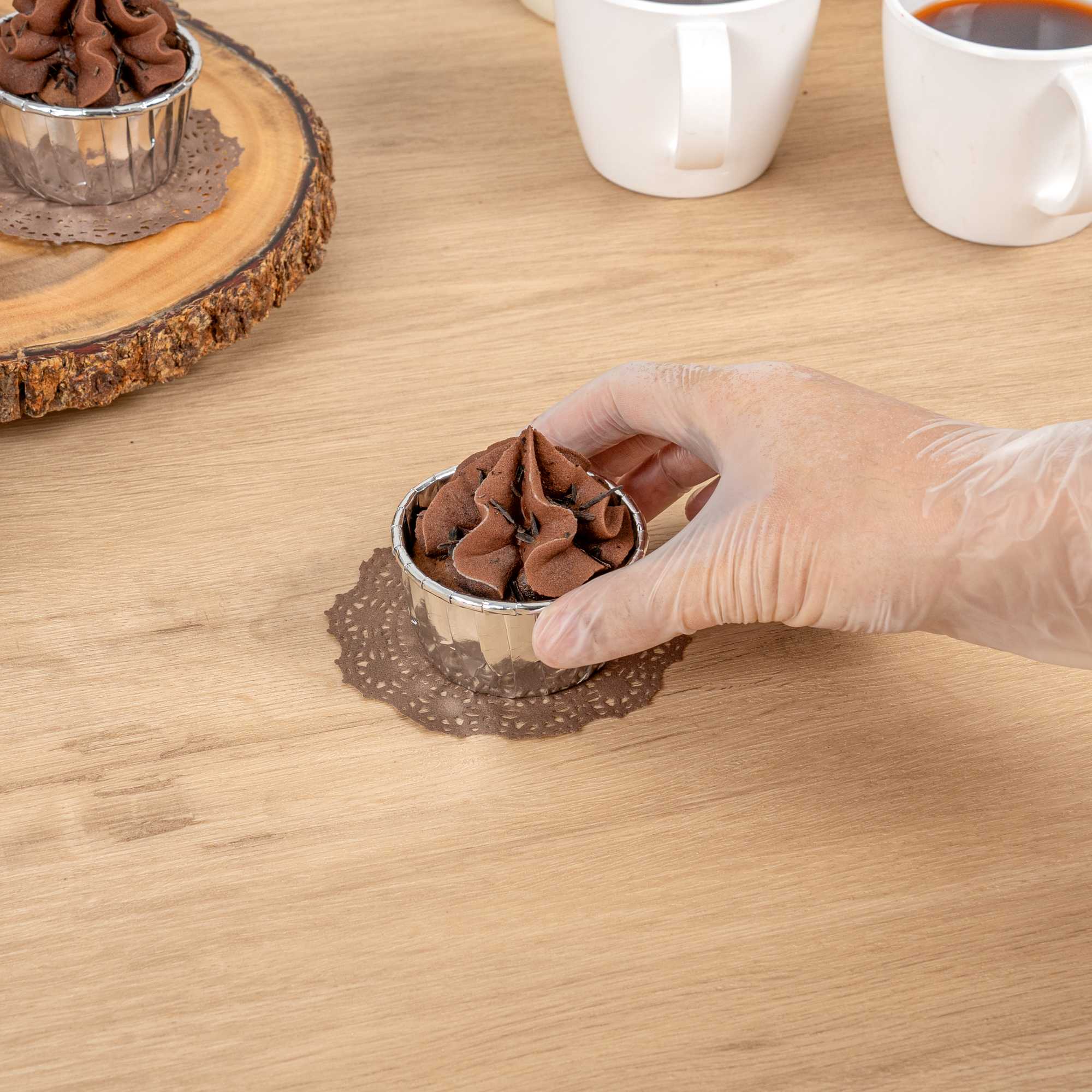 Pastry Tek Round Brown Paper Doilies - Lace - 4" x 4" - 4000 count box