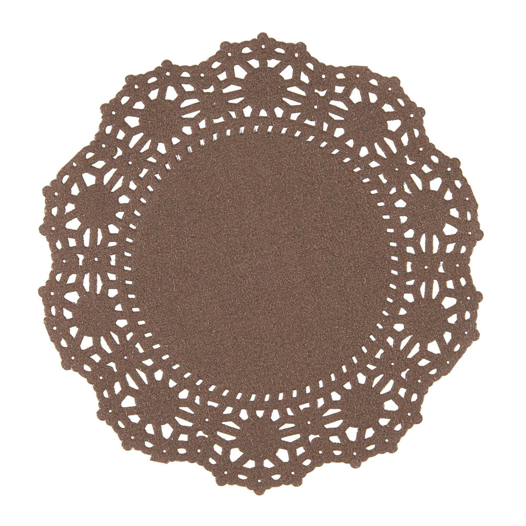 Pastry Tek Round Brown Paper Doilies - Lace - 4" x 4" - 100 count box