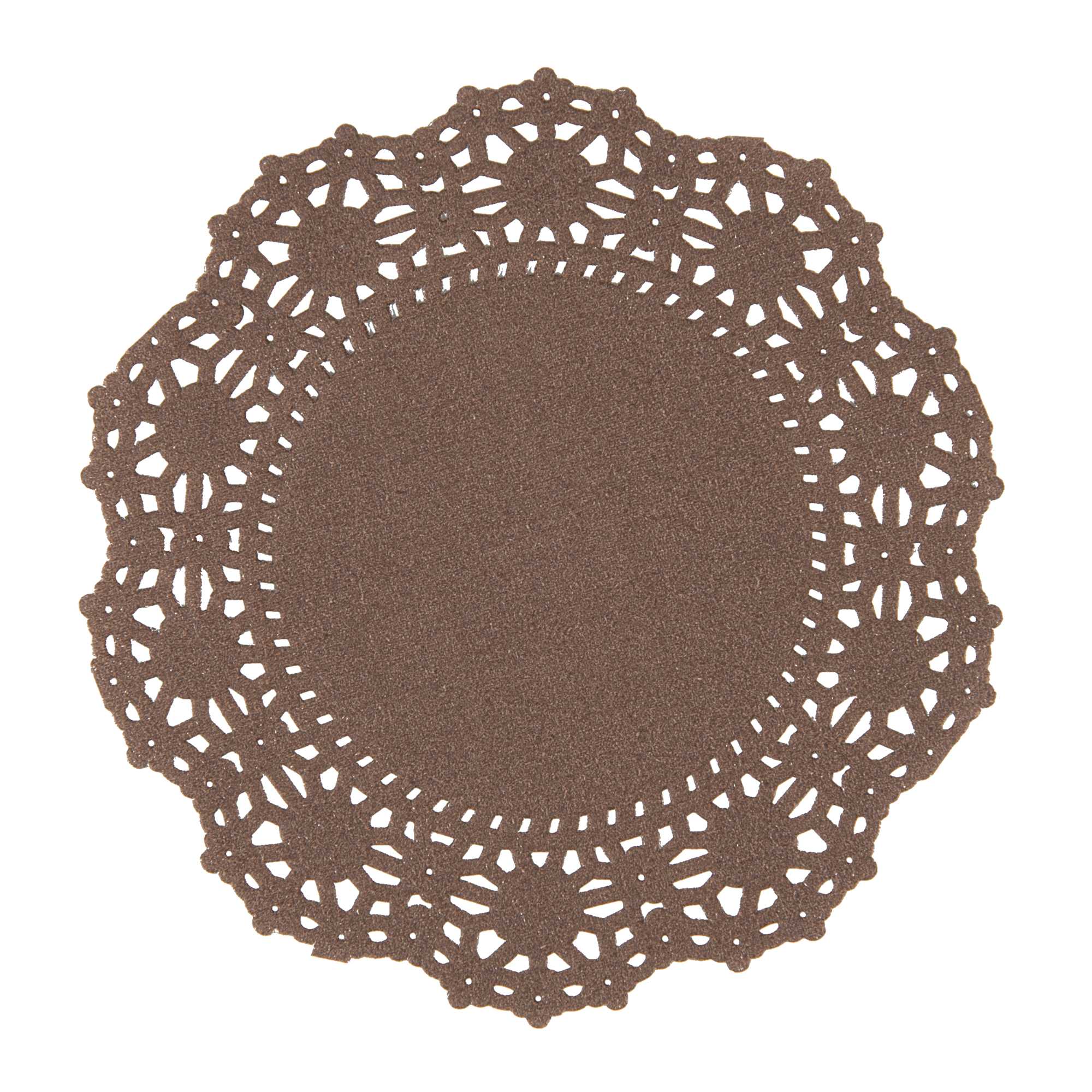 Pastry Tek Round Brown Paper Doilies - Lace - 4" x 4" - 100 count box