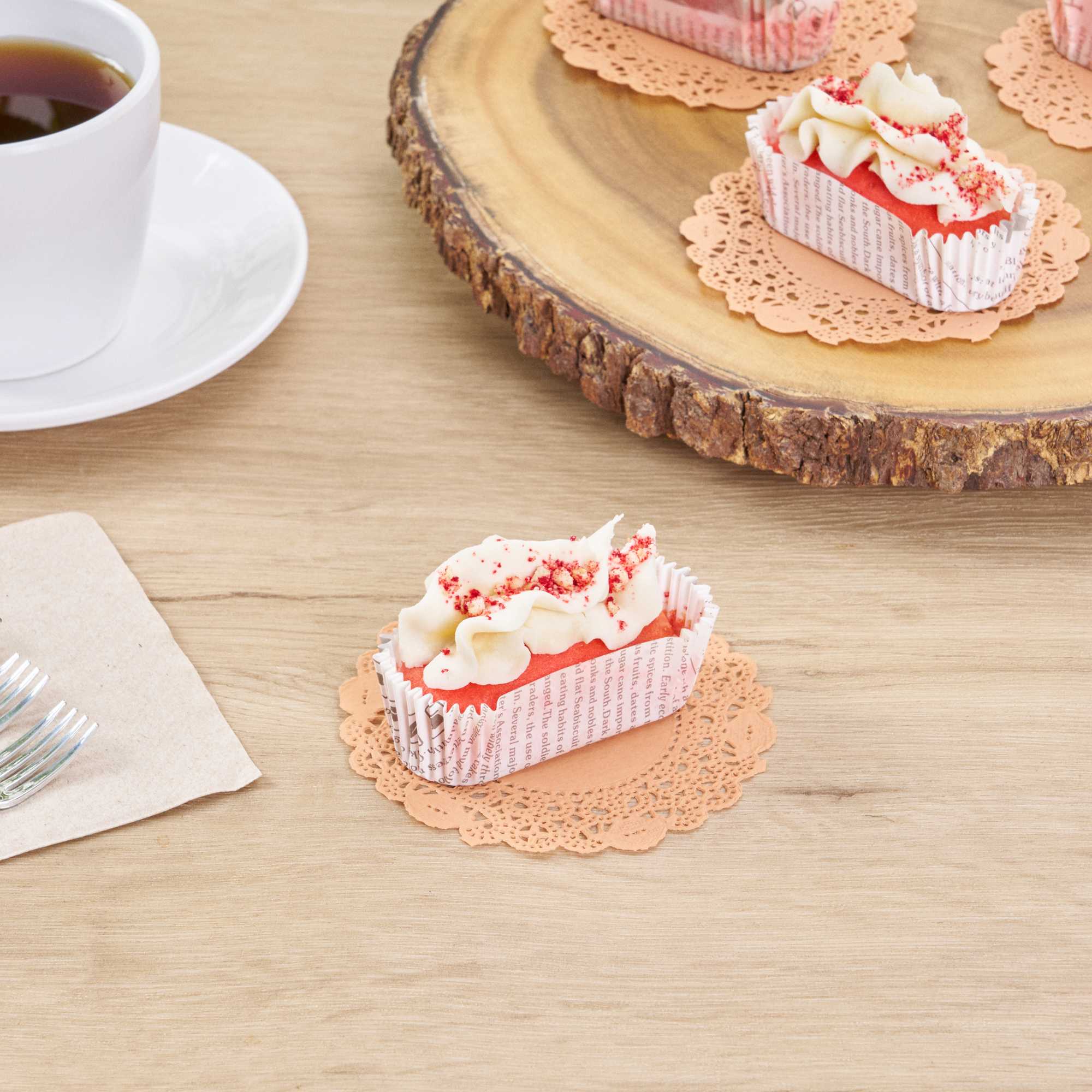 Pastry Tek Round Coral Paper Doilies - Lace - 4" x 4" - 100 count box