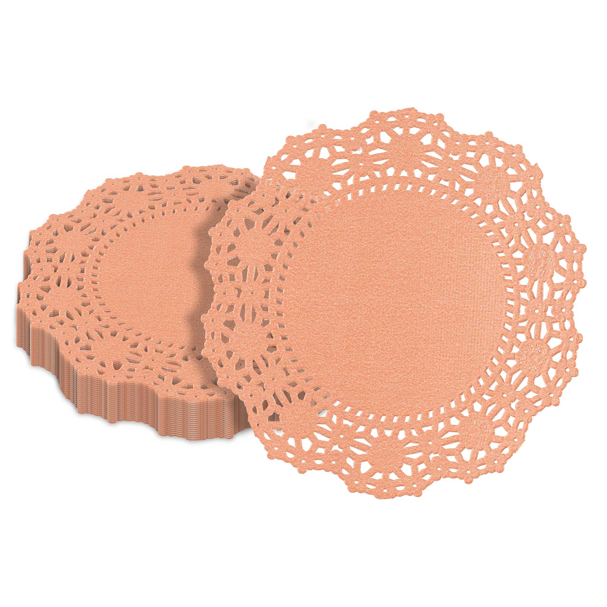 Pastry Tek Round Coral Paper Doilies - Lace - 4" x 4" - 4000 count box