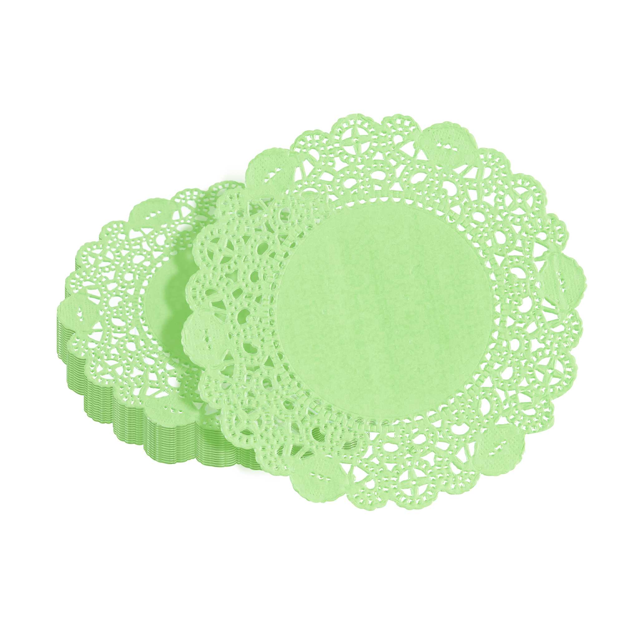 Pastry Tek Round Green Paper Doilies - Lace - 4" x 4" - 100 count box