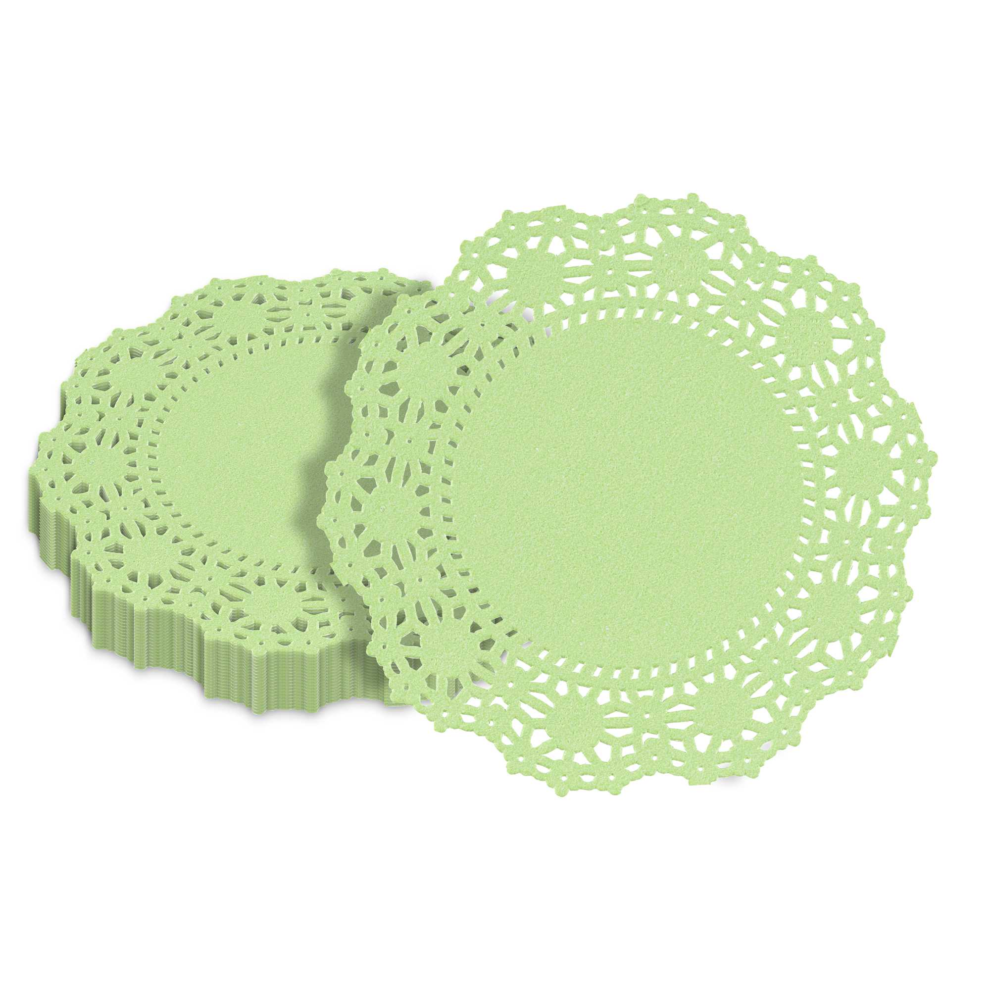 Pastry Tek Round Green Paper Doilies - Lace - 4" x 4" - 4000 count box