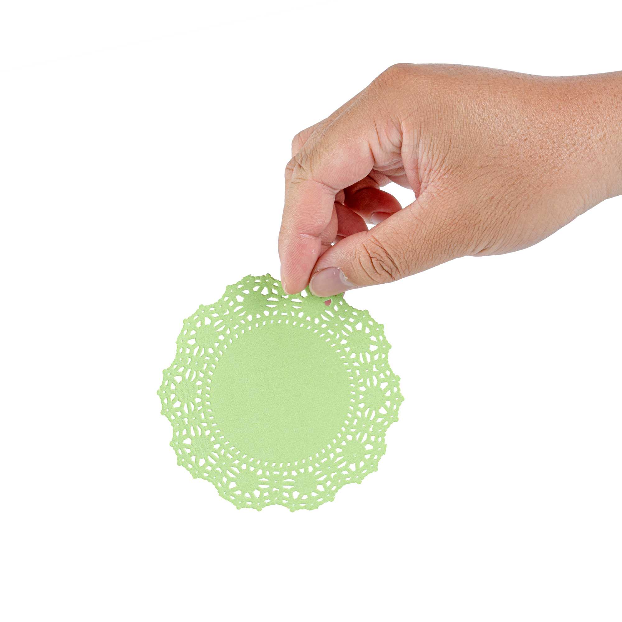 Pastry Tek Round Green Paper Doilies - Lace - 4" x 4" - 4000 count box
