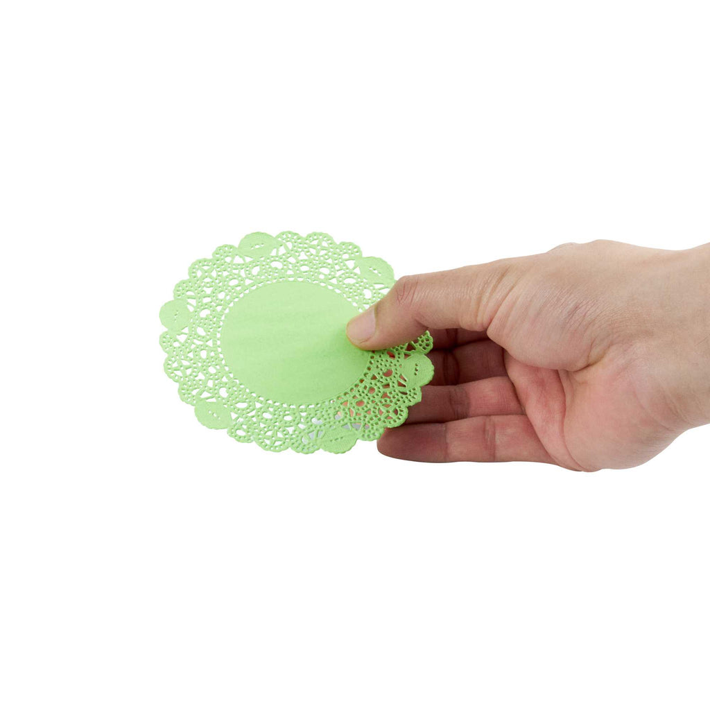 Pastry Tek Round Green Paper Doilies - Lace - 4" x 4" - 100 count box