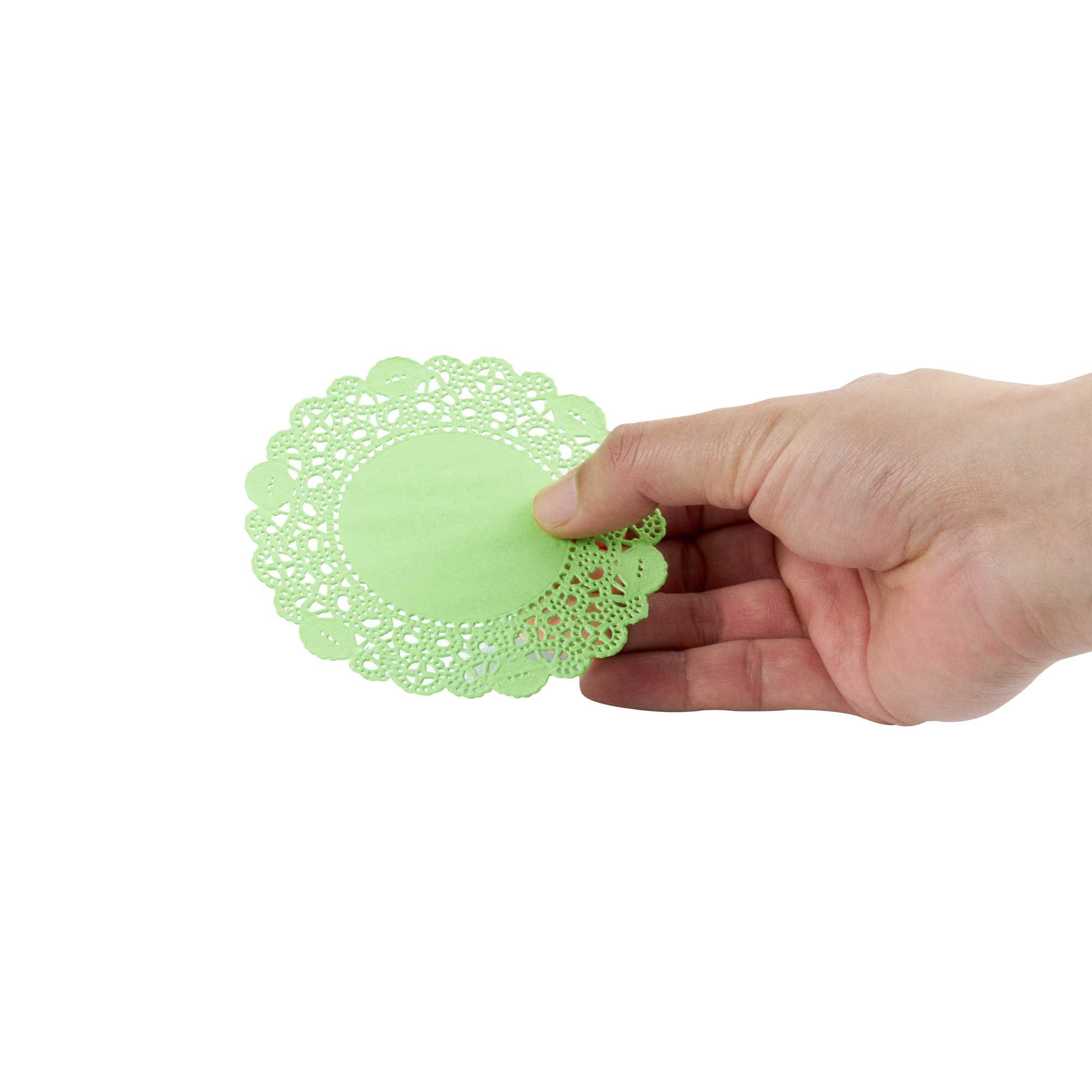 Pastry Tek Round Green Paper Doilies - Lace - 4" x 4" - 100 count box