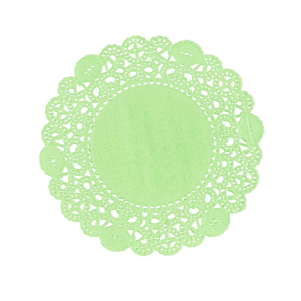 Pastry Tek Round Green Paper Doilies - Lace - 4" x 4" - 100 count box