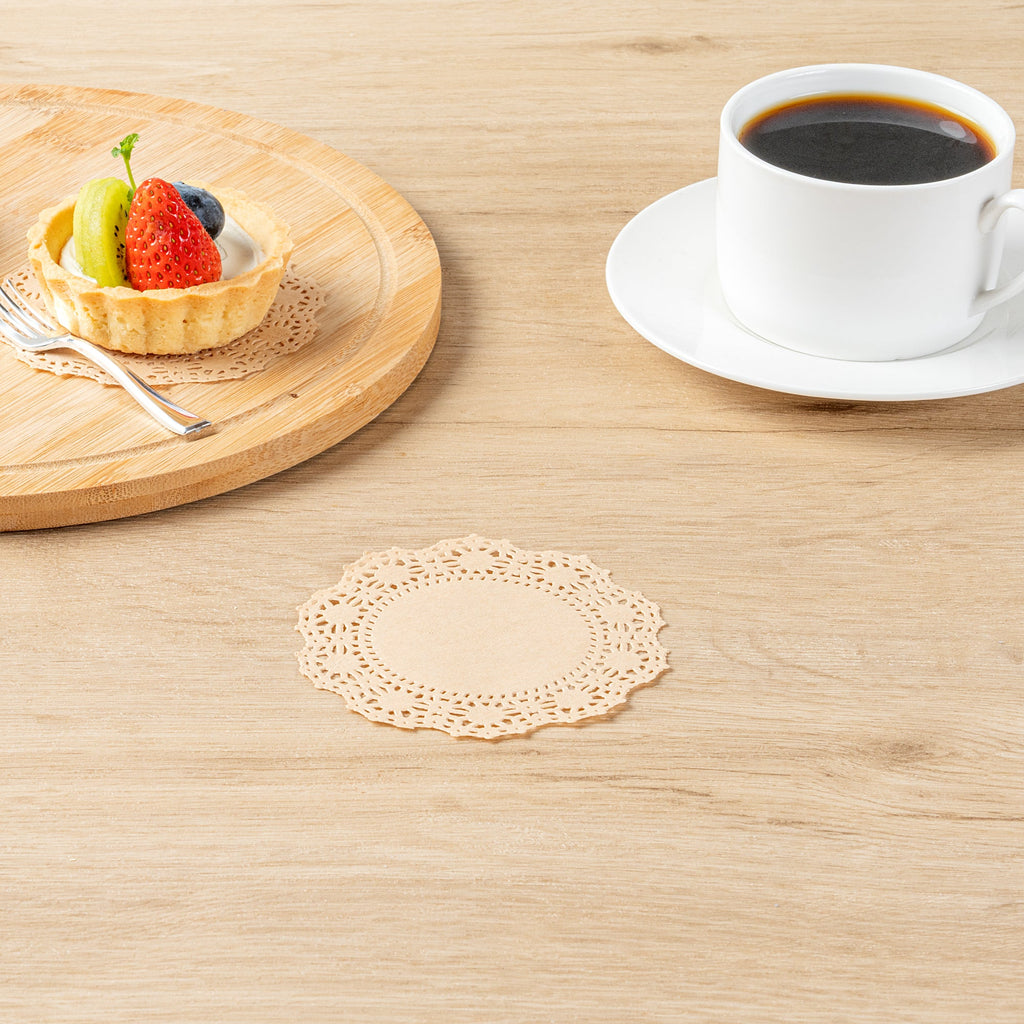 Pastry Tek Round Kraft Paper Doilies - Lace - 4" x 4" - 4000 count box