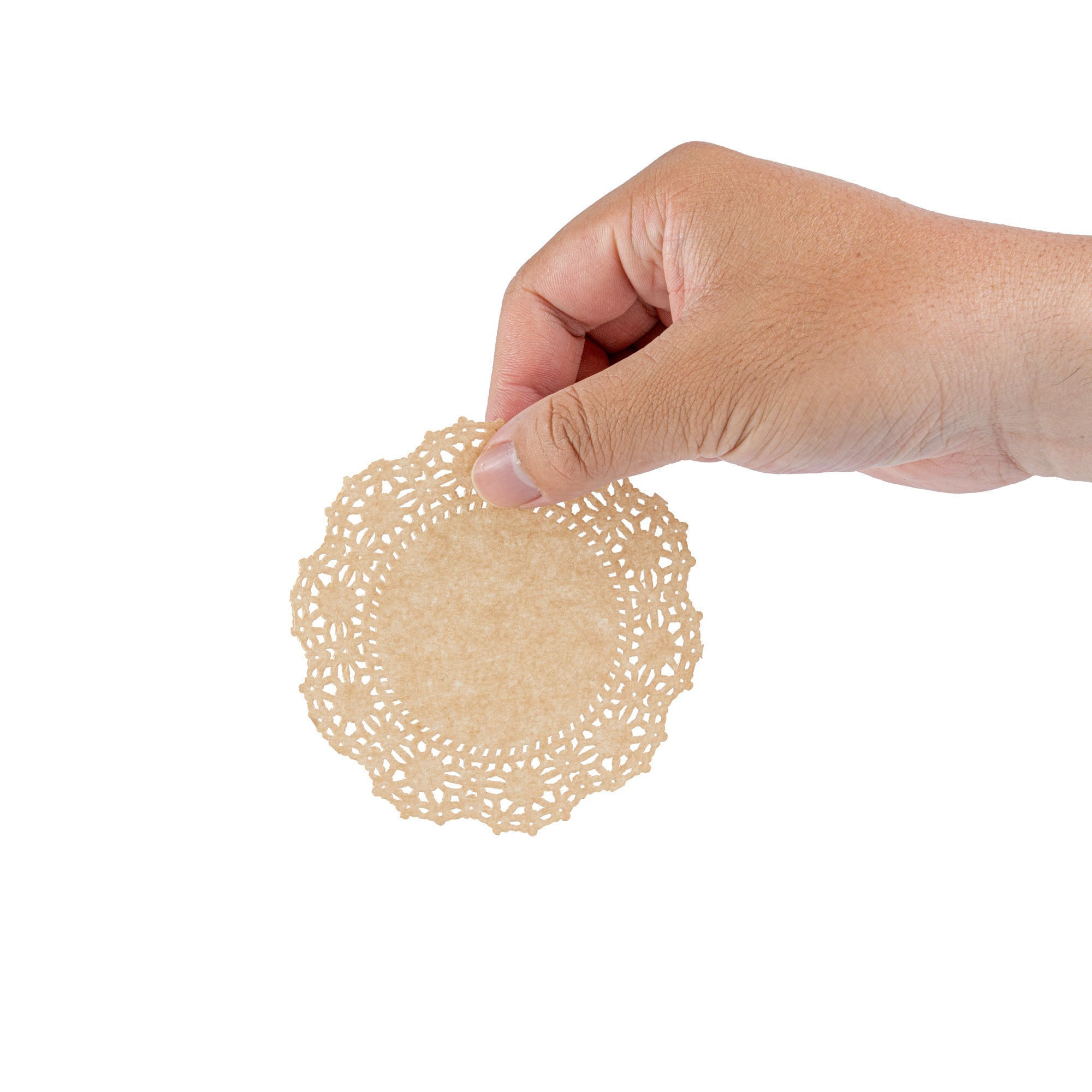 Pastry Tek Round Kraft Paper Doilies - Lace - 4" x 4" - 100 count box