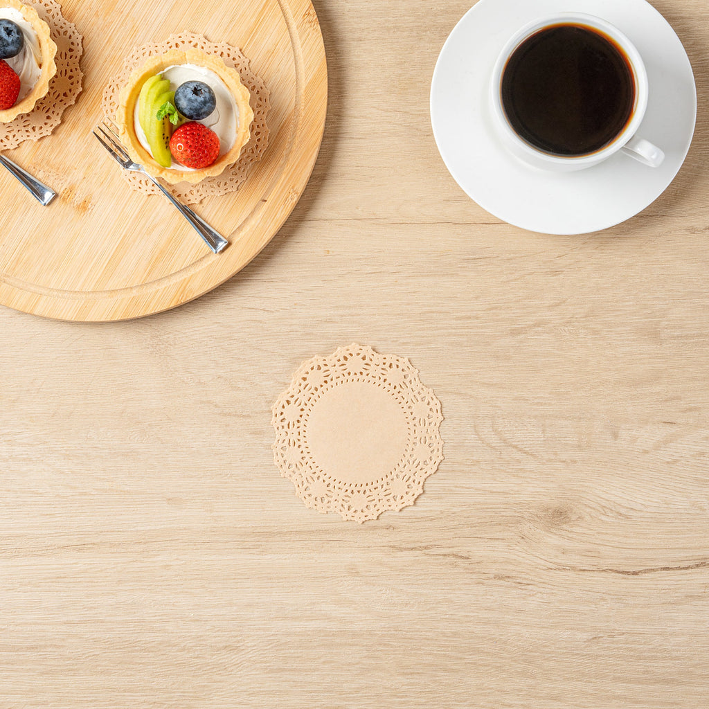 Pastry Tek Round Kraft Paper Doilies - Lace - 4" x 4" - 100 count box