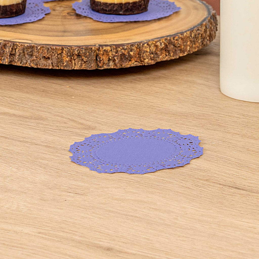 Pastry Tek Round Purple Paper Doilies - Lace - 4" x 4" - 100 count box