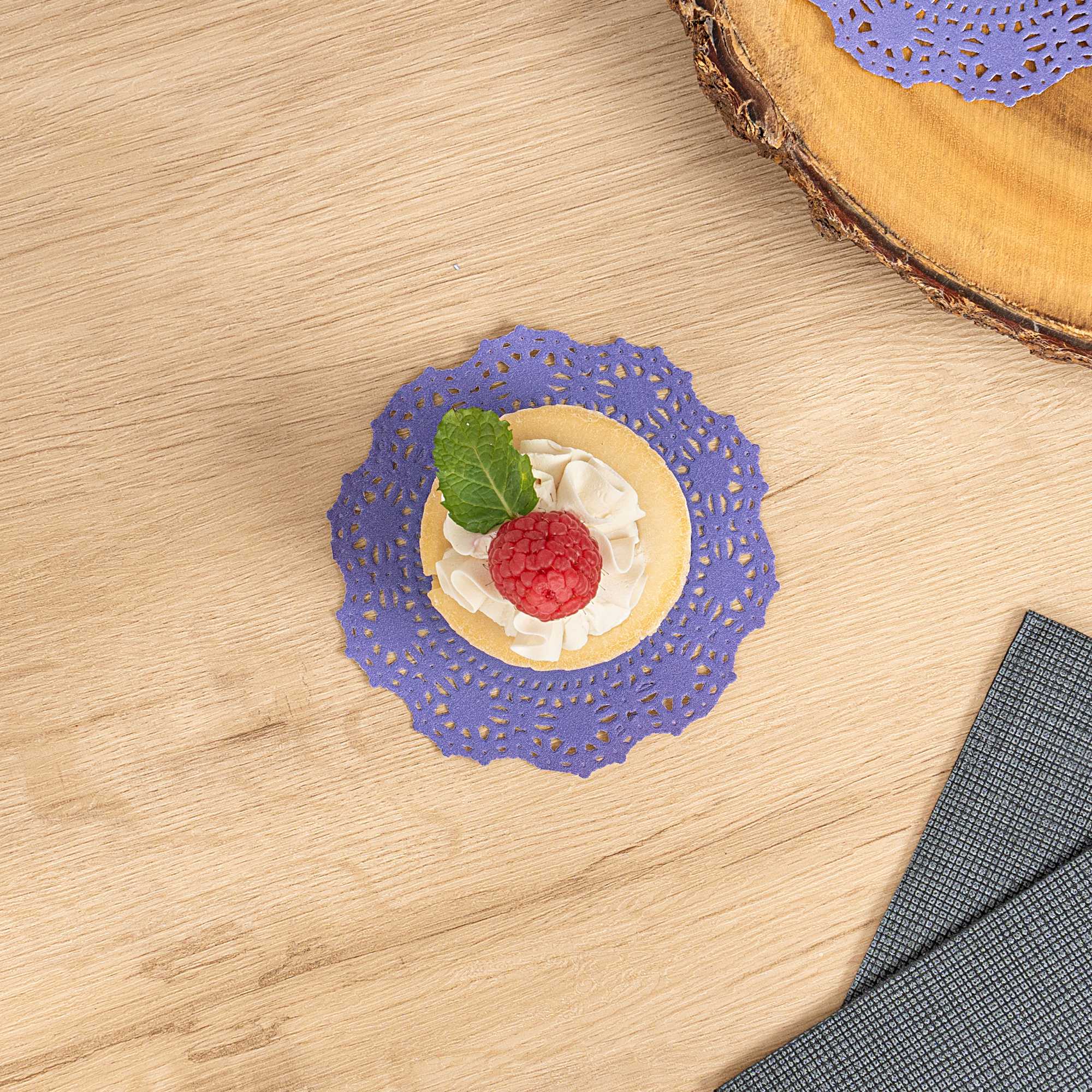 Pastry Tek Round Purple Paper Doilies - Lace - 4" x 4" - 100 count box