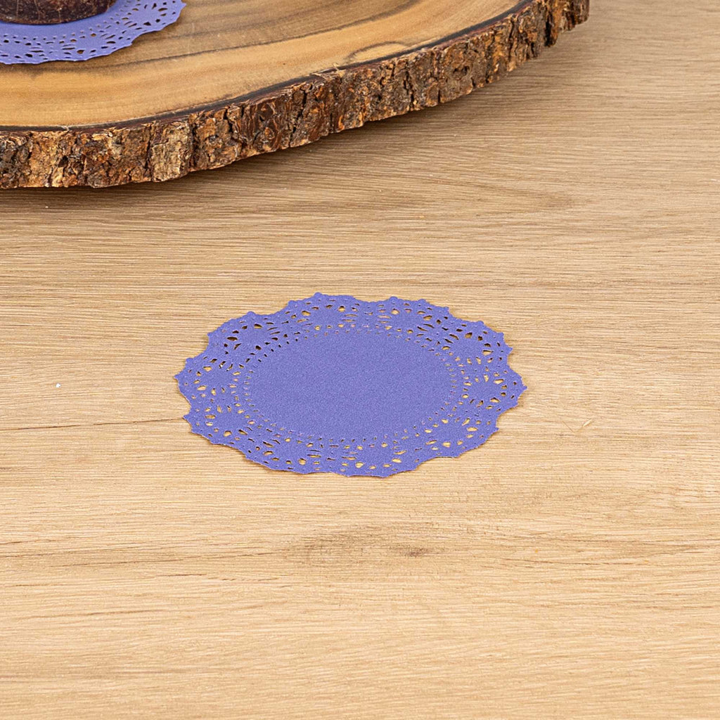 Pastry Tek Round Purple Paper Doilies - Lace - 4" x 4" - 100 count box