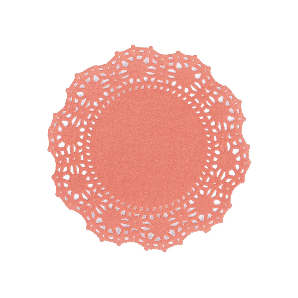 Pastry Tek Round Red Paper Doilies - Lace - 4" x 4" - 100 count box