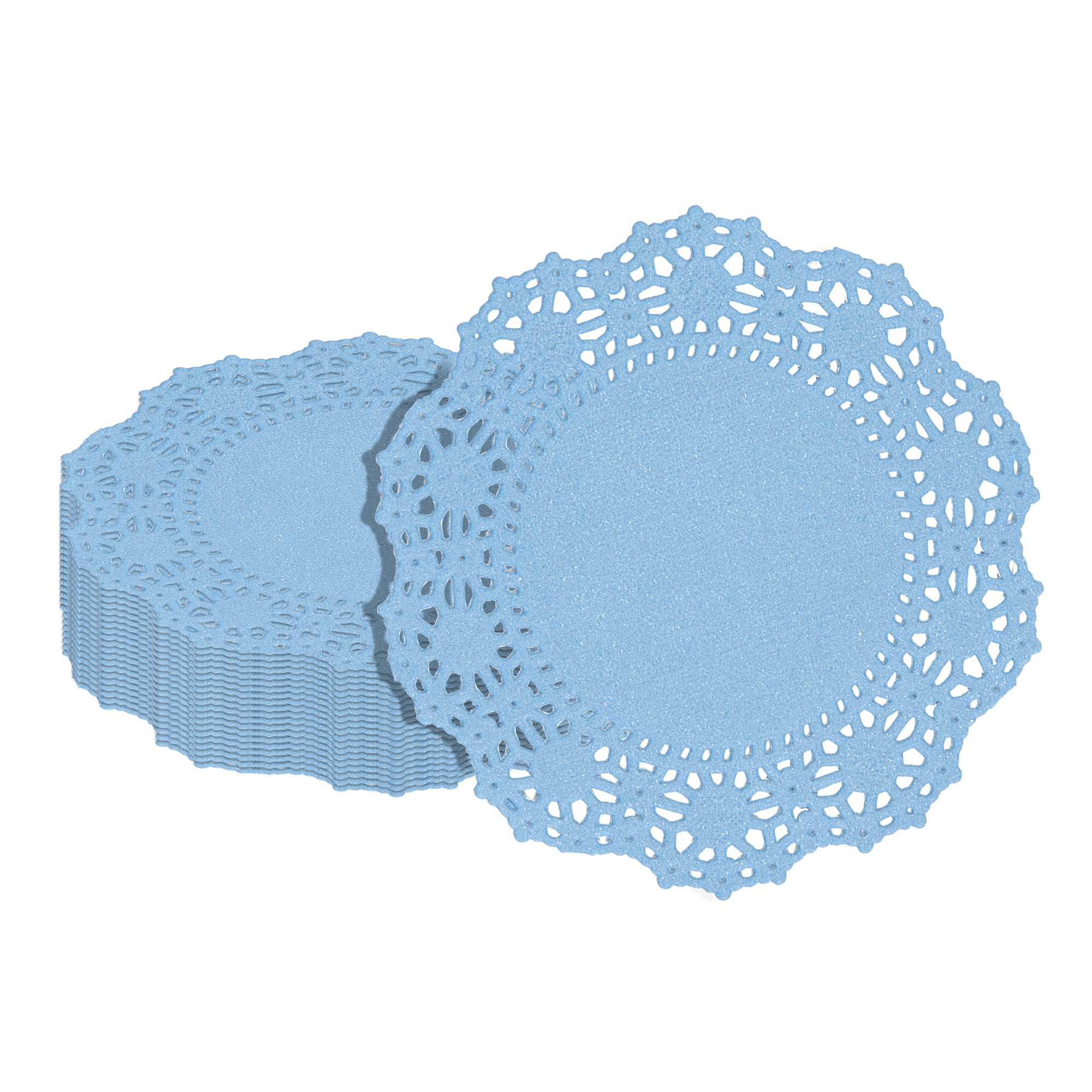 Pastry Tek Round Sky Blue Paper Doilies - Lace - 4" x 4" - 100 count box