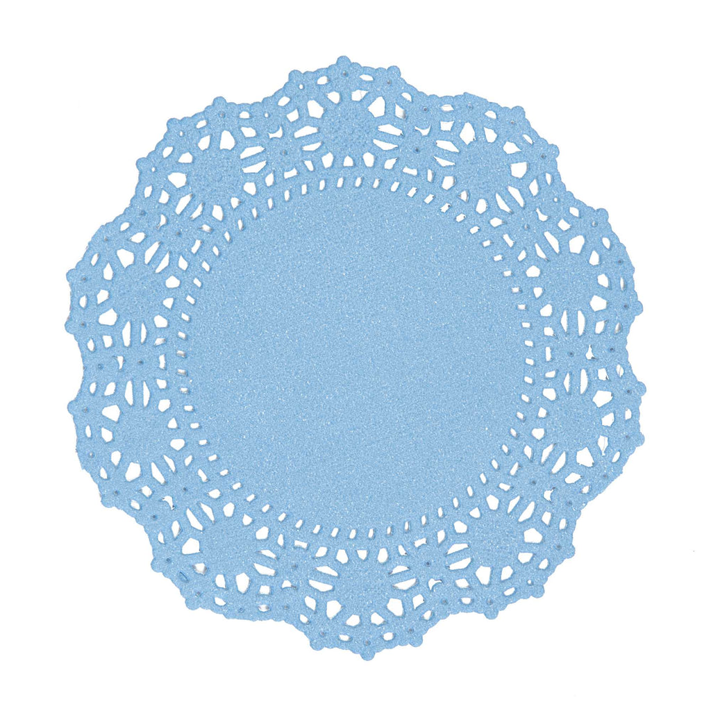Pastry Tek Round Sky Blue Paper Doilies - Lace - 4" x 4" - 4000 count box
